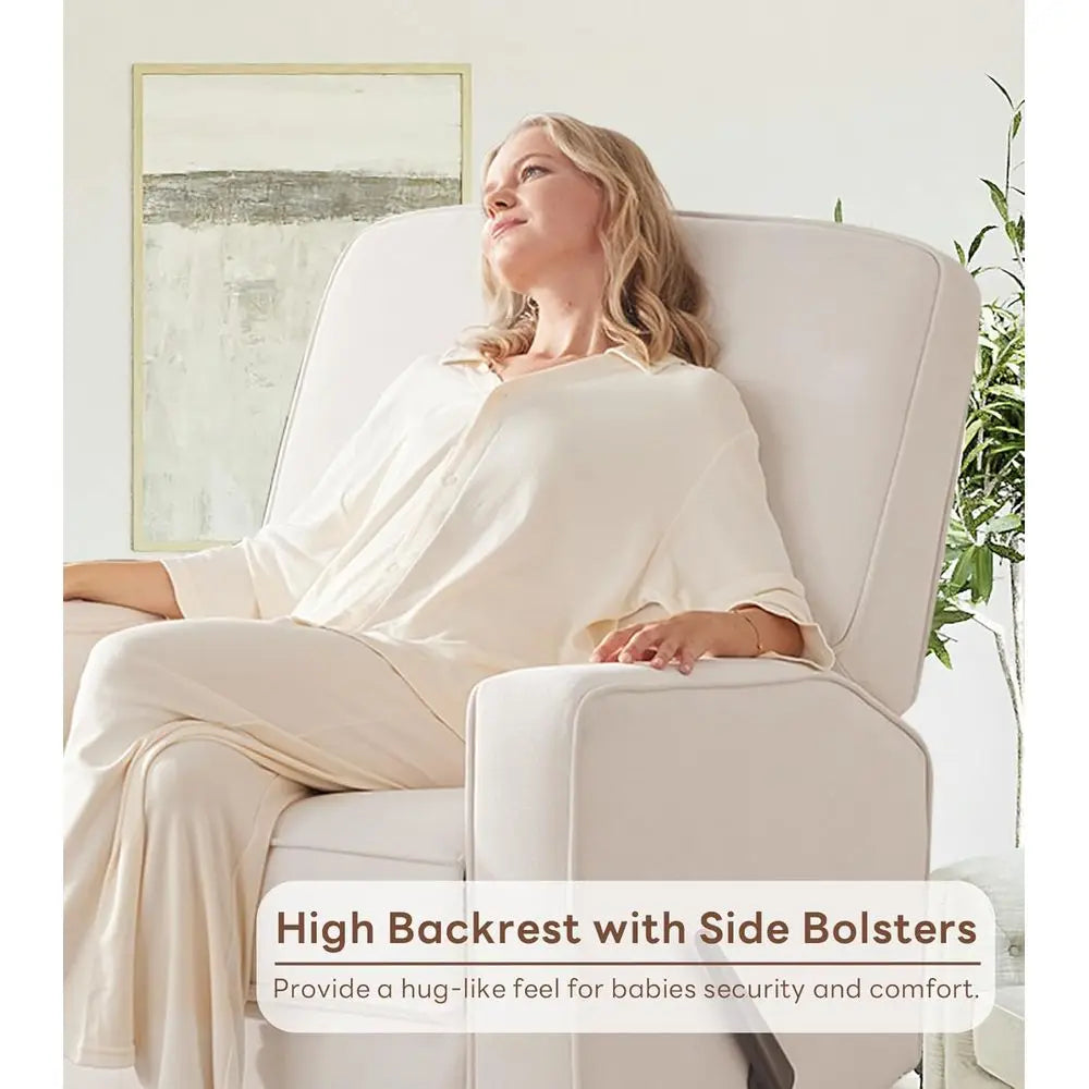 Swivel Recliner Chair with Lumbar Support, Nursery Rocking Chair for Bedroom, Upholstered Armchair with Pillows and Footrest for