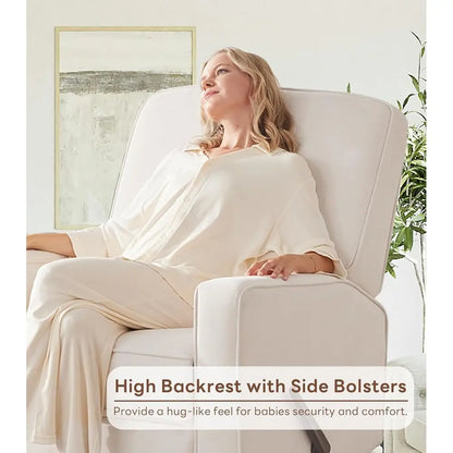 Swivel Recliner Chair with Lumbar Support, Nursery Rocking Chair for Bedroom, Upholstered Armchair with Pillows and Footrest for