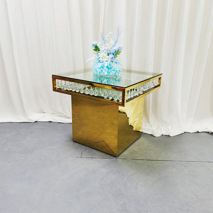 Stainless Steel Wedding Cake Table Square Top Gold Shiny High Quality Unique Dining Furniture