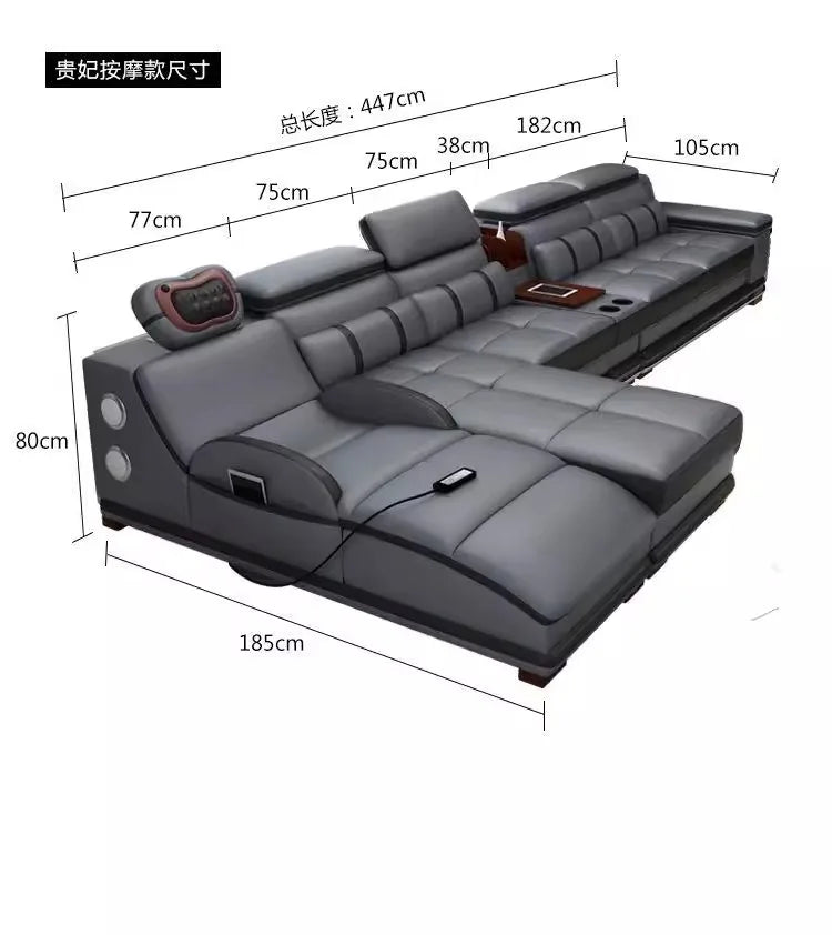 small apartment living room multi-functional massage light luxury Italian first layer cowhide 2024 new