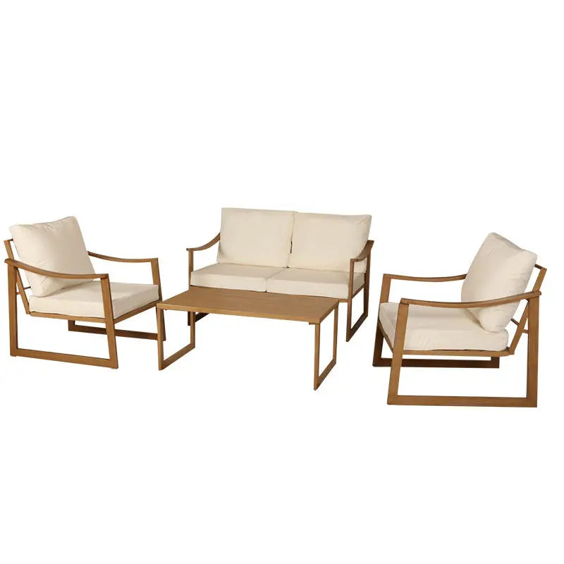 Stock Outdoor Furniture Waterproof Meter Wood Look Plastic Iron Fram Garden Sofa Sets