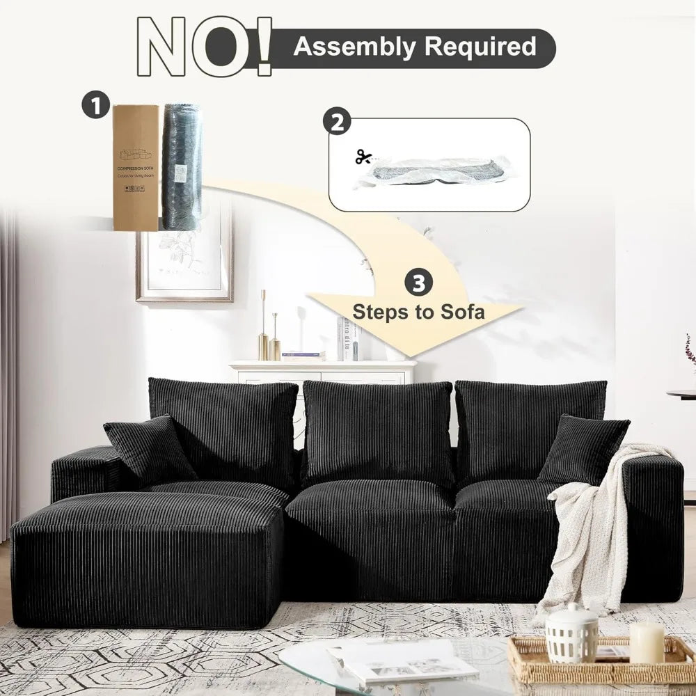 108 Modular Sectional Sofa, Compression Sofa with Deep Seat, Modular L-Shape Couch with Chaise, Upholstered Couches for Living R