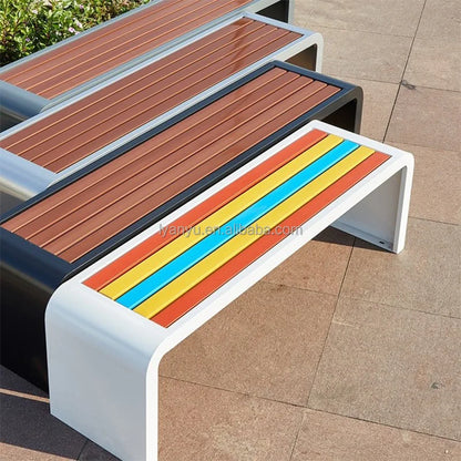 Banc de jardin en bois en métal résistant aux intempéries, banc de pelouse de Patio de parc, siège extérieur en acier