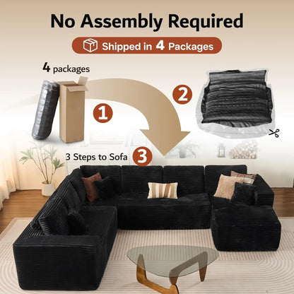 U Shaped Sofa Boneless Couch with Chaise 135" Cloud Modular Sectional Couch for Living Room Big Comfy Couches Set  furniture