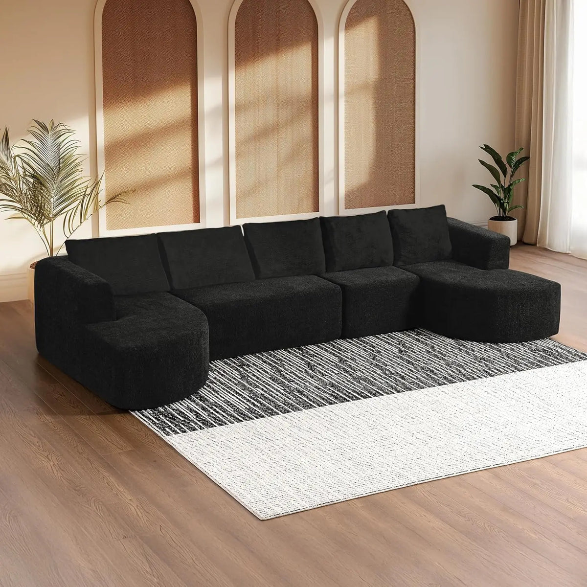 Boneless Couches for Living Room, Comfy U-Shaped Cloud Couch Sectional with Chaise Lounge, Modern Deep Seat Black, Customized