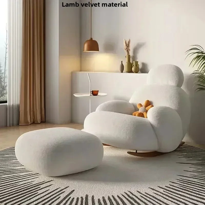 Fluffy White Living Room Chair, Modern Cute Ergonomic Floor Lounge Recliner, Meuble Salon Home Furniture Rocking Chair  Designer