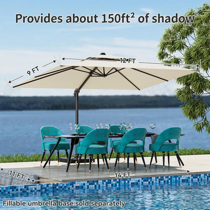 9x12FT Cantilever Patio Umbrella - Heavy Duty Double Layer Offset Design with 360° Rotation, Large Rectangle Sun Shade Umbrella