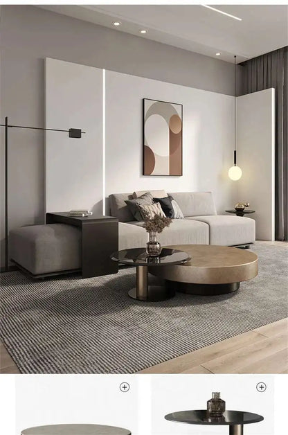 Designer Stainless Steel Coffee Tables European Luxury Round Tea Table Living Room Furniture Italian Tempered Glass Side Table