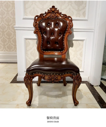 European-style all-solid wood dining table and chairs, living room, luxury villa home square table, French glass dining table