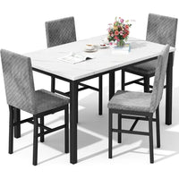 Dining Table Set for 4 Kitchen Table and Chairs Set of 4 Faux Marble Kitchen and Dining with Velvet Upholstered Dinner Chairs f