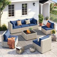 Seven Piece Patio Set, Modular Sectional Sofa Design, Includes Tea Table, PE Wicker Outdoor Conversation Group For Patio Use