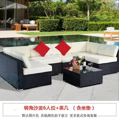 Budget-friendly Outdoor Rattan Woven Sofa, Outdoor Garden, Villa, Courtyard Balcony, Casual Corner Sofa, Coffee Table