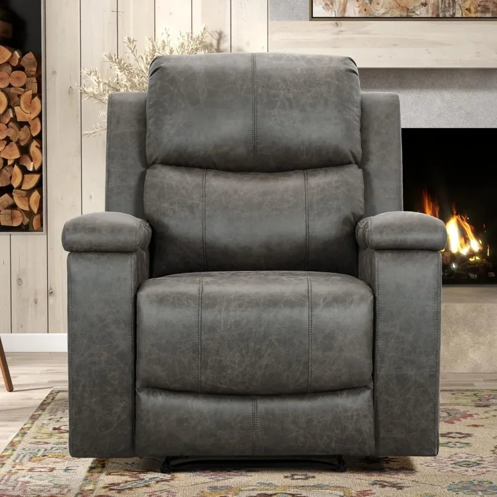 Leather Recliner Chair, Classic and Traditional Manual Recliner Chair with Overstuffed Arms and Back, Manual Single Sofa with Pa