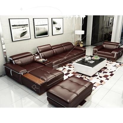 Modern Villa Modular L Shape Living Room Sofa Set Home Furniture Leisure Corner Luxury Leather Sectional Sofa