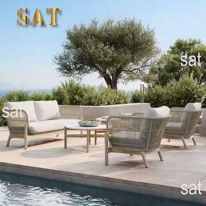 Hot Sales Teak Wood Rope Sofa Set For Home And Outdoor For Living Room Courtyard Hotel Villa Farmhouse