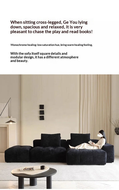 Italian Minimalism Modular Corner Combination Modern Living Room *Chenille Fabric Reclining Straight-Back Sofa Set Black