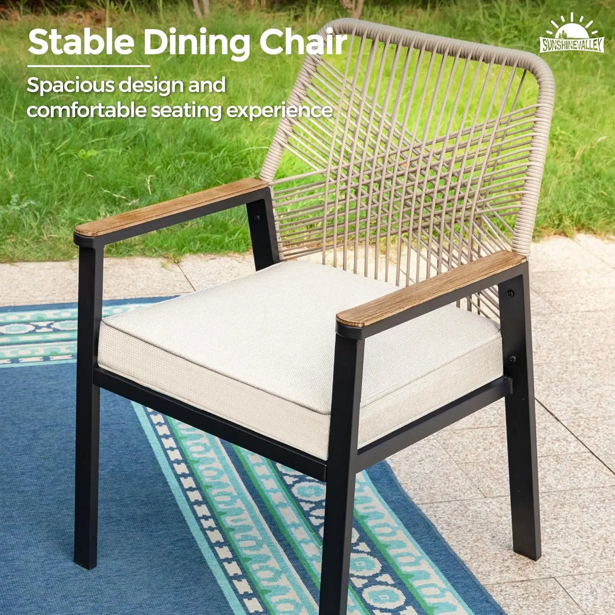 NEW Patio Dining Chairs Set of 6, All-Weather Woven Rattan Outdoor Chairs &Waterproof Cushion &Wrought Iron Frame