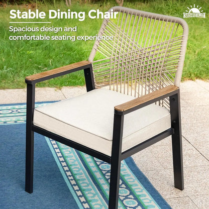 NEW Patio Dining Chairs Set of 6, All-Weather Woven Rattan Outdoor Chairs &Waterproof Cushion &Wrought Iron Frame