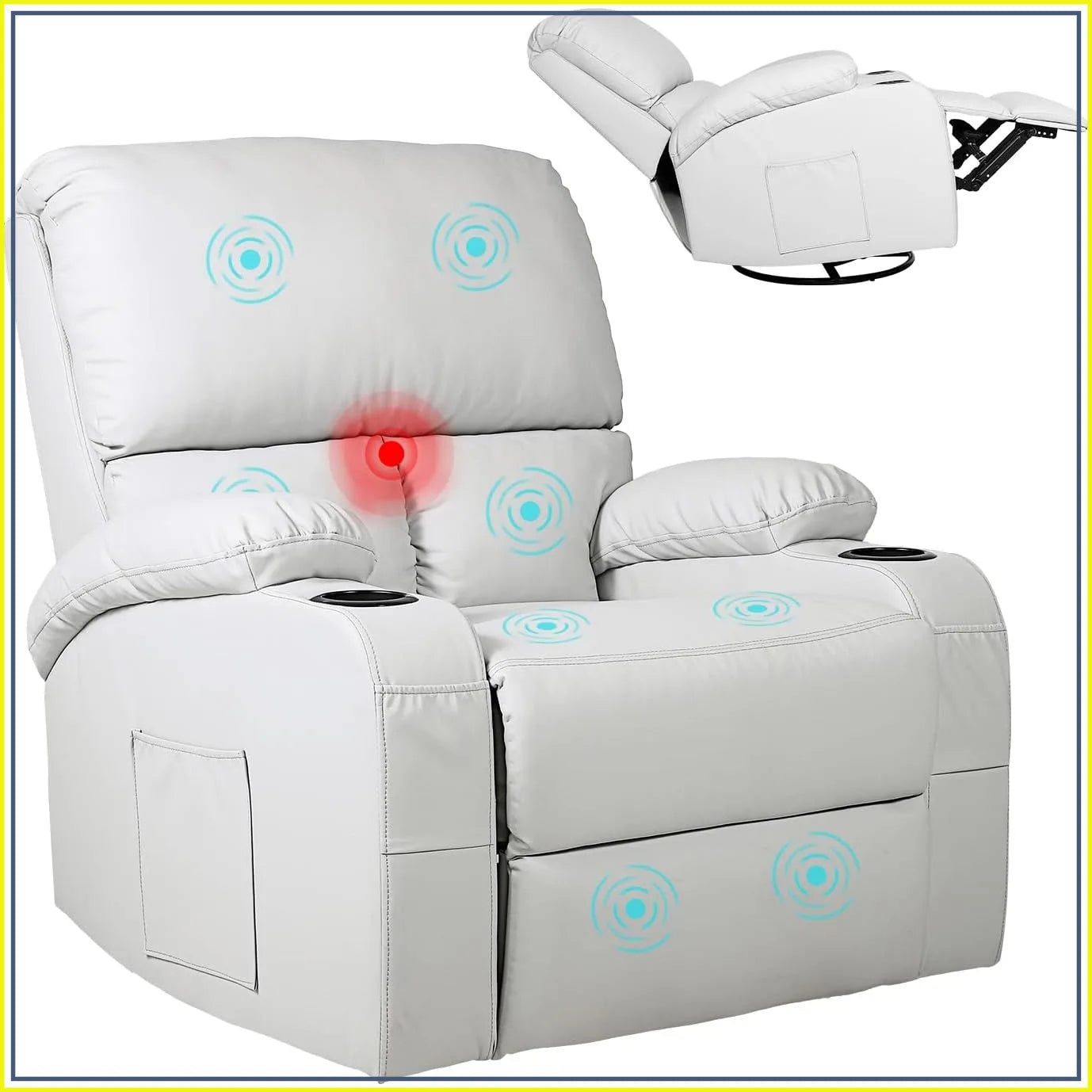 Swivel Rocker Recliner Chair with Massage Heat USB Charging Grey