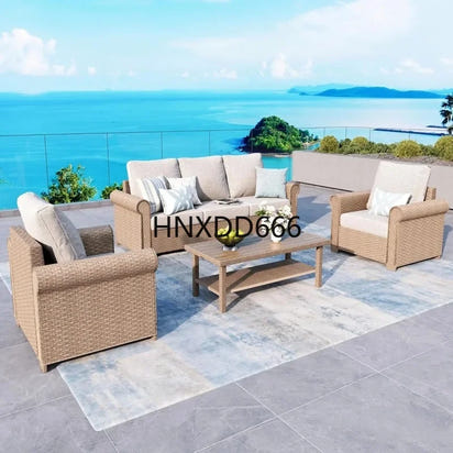 4-Piece Outdoor Patio Furniture Set, Wicker Rattan Conversation Set with 3-Seat Sofa, 2 Chairs, and Coffee Table