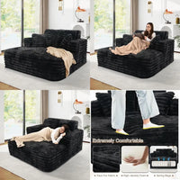 Oversized Plush Faux Fur Chaise Lounge Chair Indoor Sleeper Sofa Couch Bed with Pillows and Wide Armrests, Comfy Cloud Sofa for