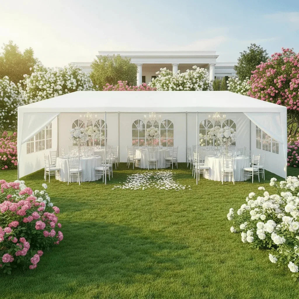 10x30' Wedding Party Canopy Tent Outdoor Gazebo With 8 Removable Sidewalls- Elegant White Gazebo Pavilion For Weddings, Catering Events, Bbqs, Parties - Spacious Shelter With Zippered Doors, Ideal For Backyard, Garden, Weddin