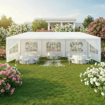 10x30' Wedding Party Canopy Tent Outdoor Gazebo With 8 Removable Sidewalls- Elegant White Gazebo Pavilion For Weddings, Catering Events, Bbqs, Parties - Spacious Shelter With Zippered Doors, Ideal For Backyard, Garden, Weddin