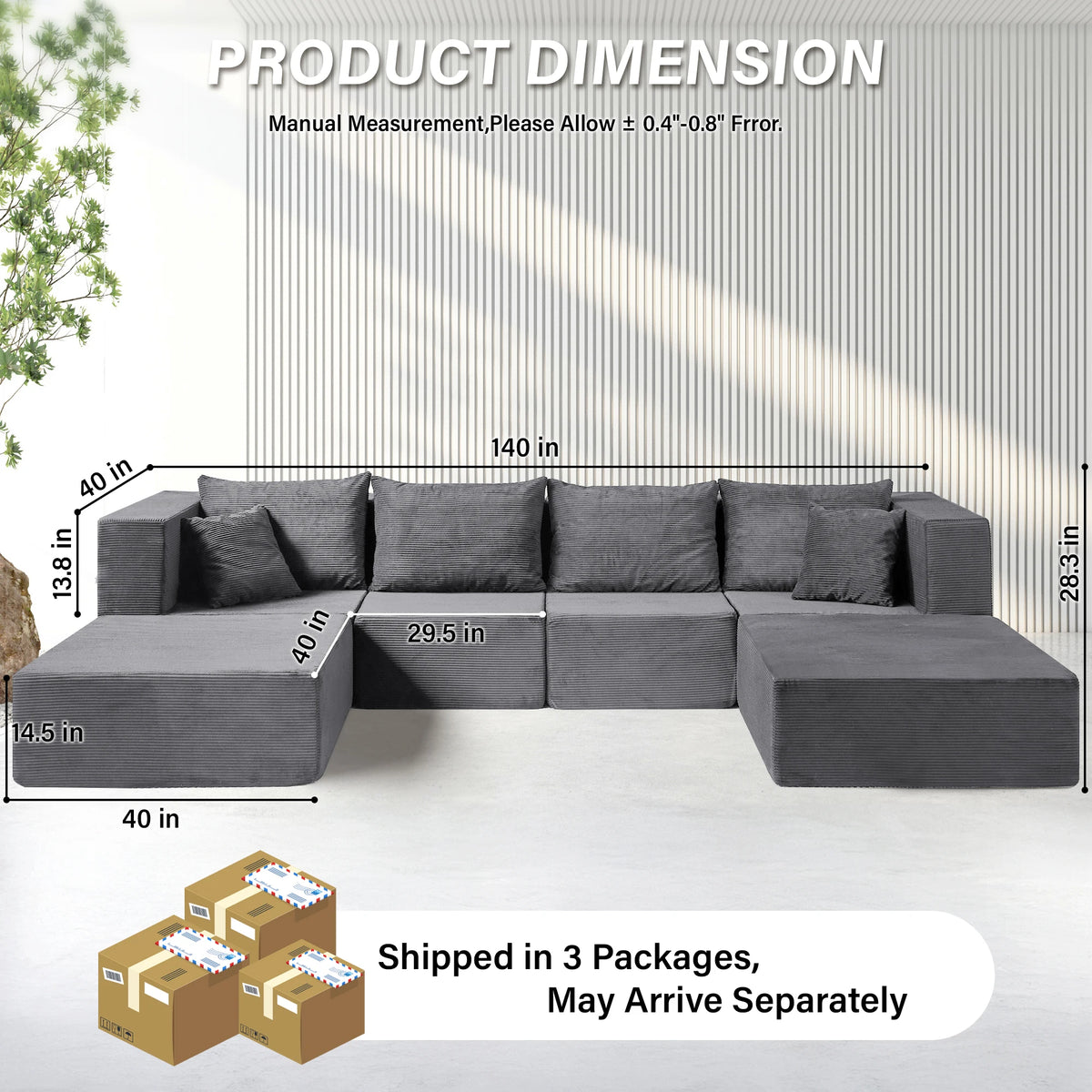 Modular Sectional Sofa Couches Corduroy Sleeper Deep Seat Sofa Bed, Comfy Cloud Couch for Living Room Floor Sofa, 6 Piece F