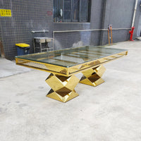 Wedding Mirror Glass Rectangular Crystal Gold Stainless Steel Dining Luxury Mirror Glass Table for Event
