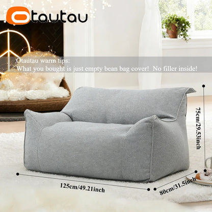 OTAUTAU Bean Bag Cover 2-seat Cotton Linen Couch Armchair Sofa Pouf Beanbag Cover SF159【No Filler!Need Buy Filler Yourself!】