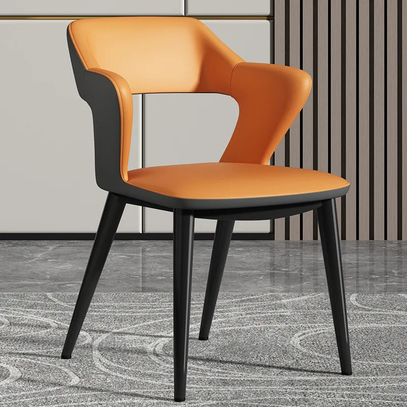 Simple Dining Chair Household Leather Backrest Wrought Iron Armrest Casual Restaurant Chair Hotel Seat Living Room Furniture