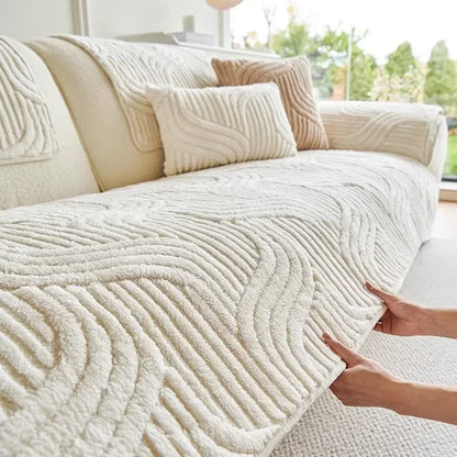 1PC Wave Striped Sofa Cover Solid Color Thicken Plush Sofa Towel Covers Non-slip Couch Slipcovers Sofa Mat for Living Room