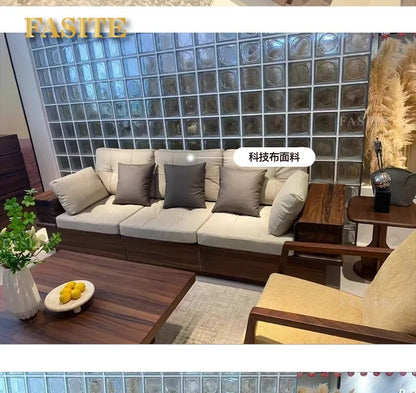 Solid wood sofa black walnut living room new new Chinese-style small apartment storage box body dual-purpose