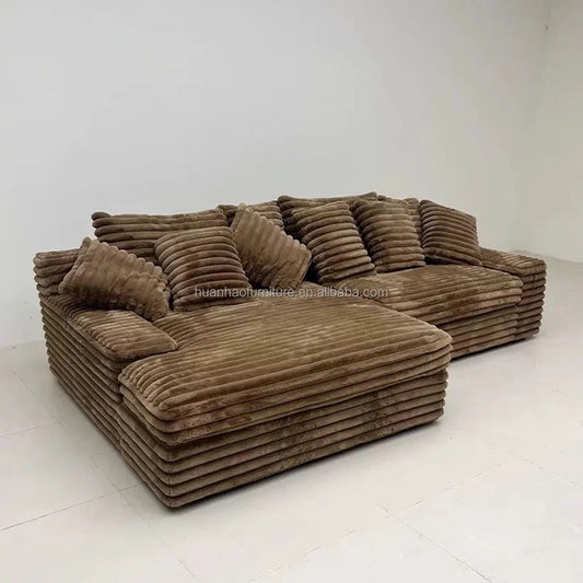 Vacuum Compressed Comfy Corduroy Fluffy Sofa Set Furniture Living Room Modular Couch Modern L Shape Sectional Sofa