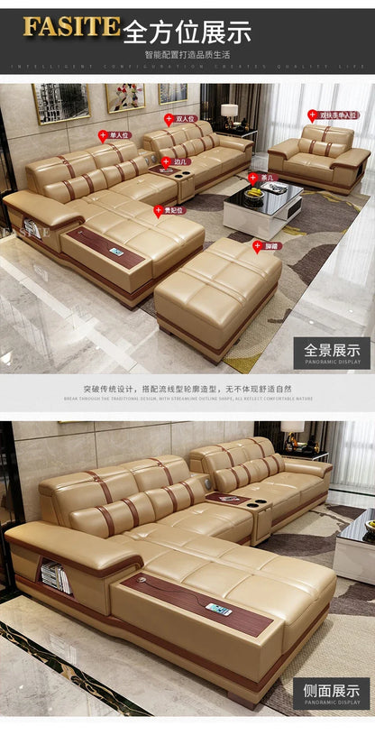 Leather sofa simple modern small apartment leather art corner furniture large combination package