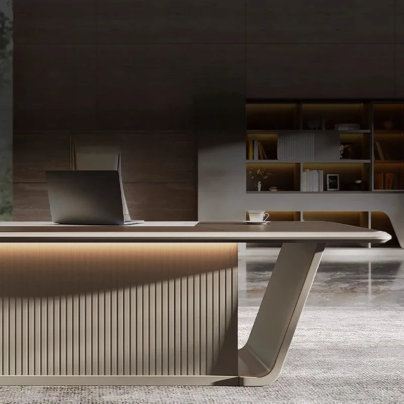 High Quality Light LuxuryOffice Desk Boss L Shaped Work Manager Computer Desks Executive Shelf Escritorio Oficina Furniture