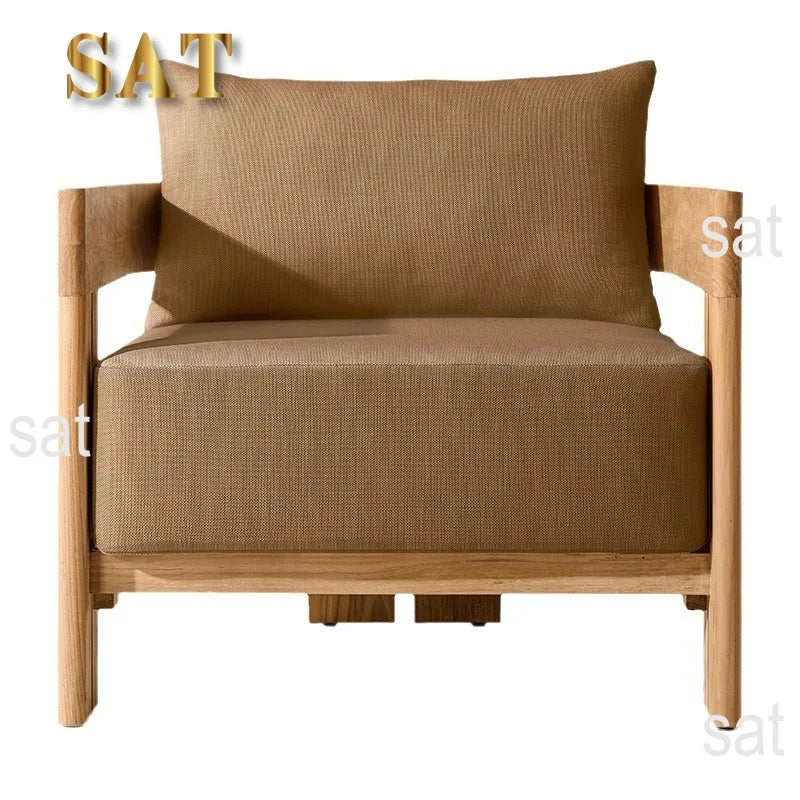 nvModern Luxury Teak Waterproof Outdoor Sofa with Cushions Customized Color for Patio Courtyard Apartment&Hotel Living Rooms&