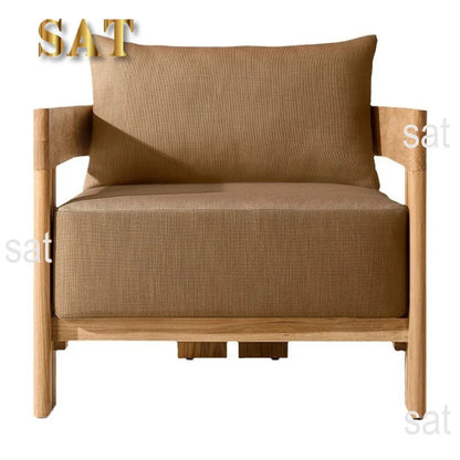 nvModern Luxury Teak Waterproof Outdoor Sofa with Cushions Customized Color for Patio Courtyard Apartment&Hotel Living Rooms&