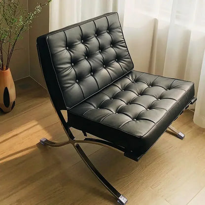 Vintage Barcelona Leather Armchair for Cozy Living Room or Bedroom Lounge Elegant Barcelona Single Sofa Chair with Oil Wax Skin