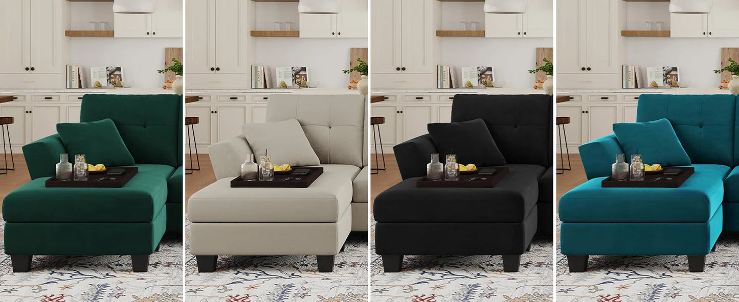 L Shaped Sofa 4 Seat Sofa with Chaise L-Shaped Couches Reversible Sectional Sofa (Dark Green, L Shaped Couch)