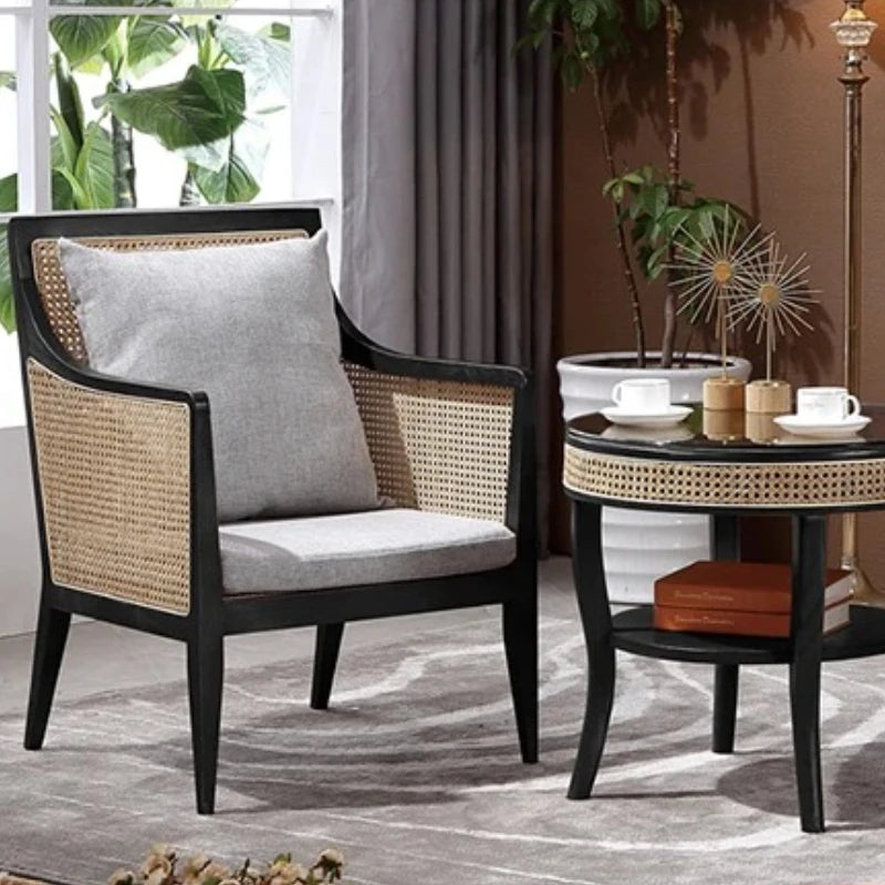 Balcony Rattan Living Room Chairs Outdoor Ergonomic Living Solid Wood Chairs Makeup Simple Fauteuil Salon Furniture Decoration