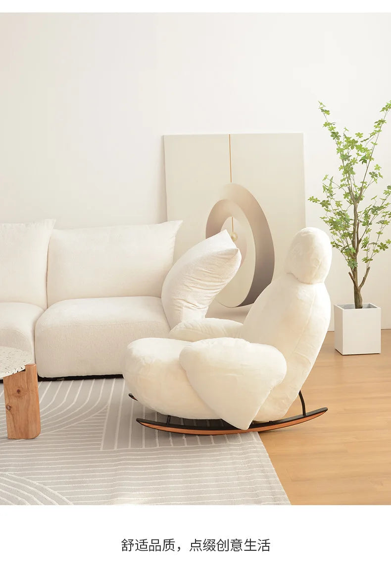 Big white rocking chair lazy sofa rocking chair cream wind single sofa recliner