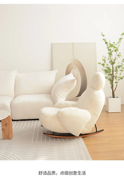 Big white rocking chair lazy sofa rocking chair cream wind single sofa recliner