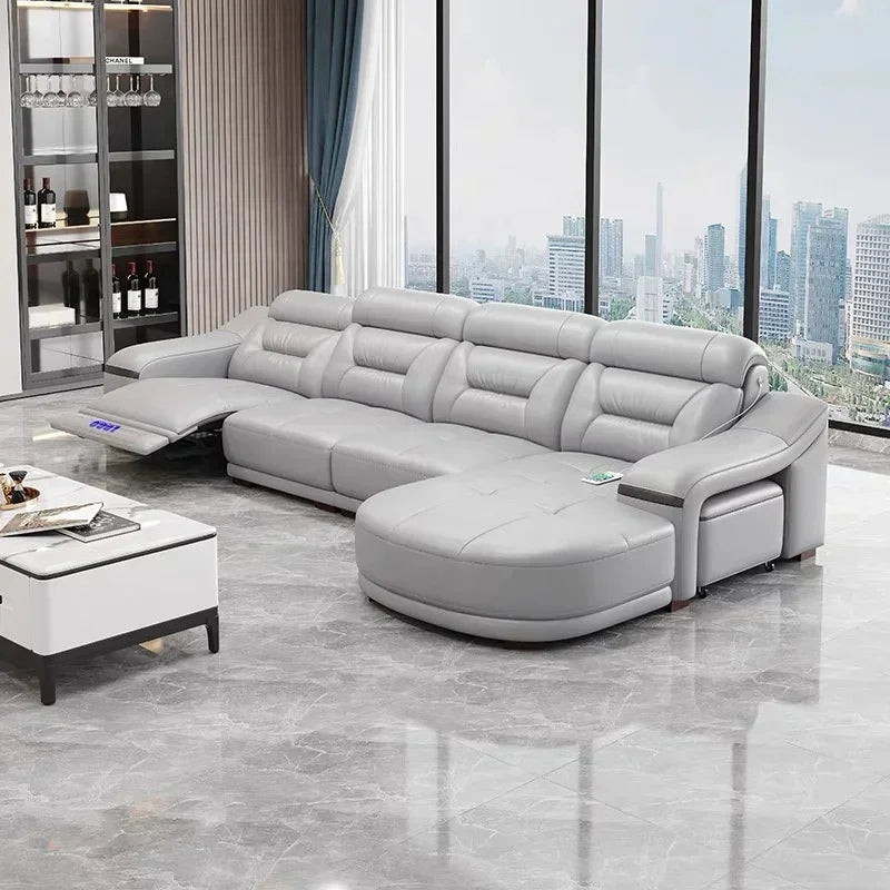 -Modern leather electric recliner sofa couch corner L shape moduler sectional sofas recliner seats living room furniture home