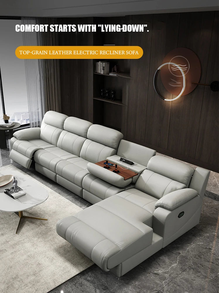 Hot Sale Modern Italian Single Electric Sofa Genuine Leather Multi-Functional Recliner with Metal Corner Combination
