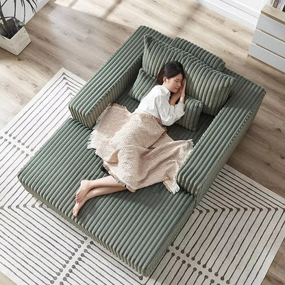 Modern Luxury New Striped Velvet Fabric Single Seat Compression Sofa with Ottoman Space-Saving for Living Room Bedroom