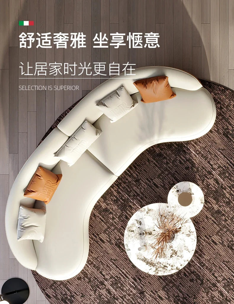 Two-color U-shaped villa leather sofa, modern light luxury semi-curved sofa