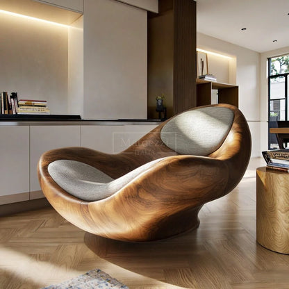 Modern Minimalist Reclining Armchair Unique Shaped Solid Wood Leisure Chair for Home Hotel Office & Bar Use