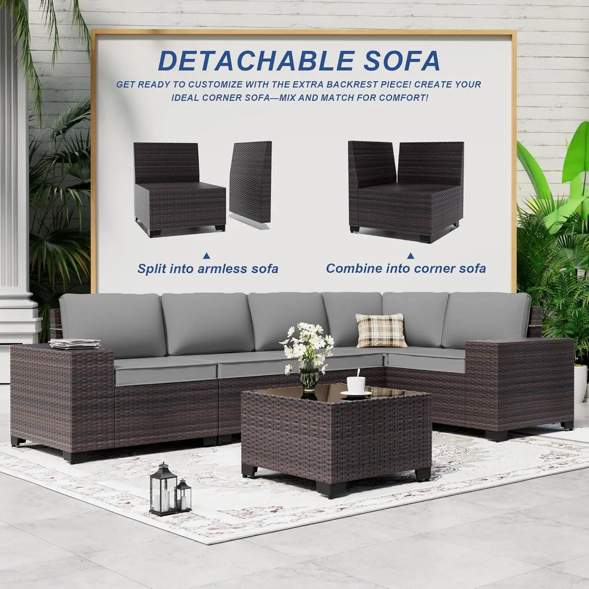 12pc High Back All-Weather PE Rattan Patio Sectional Sofa Set with Coffee Table & Cushions Outdoor Garden Use , Custom