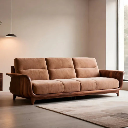 New Style Solid Wood Sofa Living Room Villa Homestay Leisure Fabric Sofa